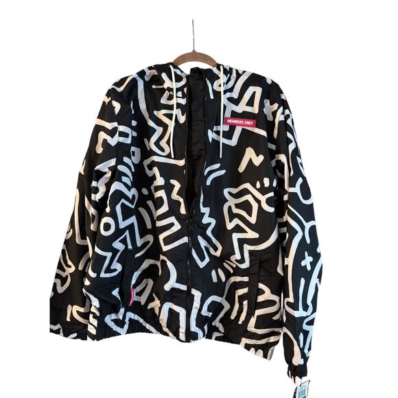 Members Only Keith Haring Black & White Lightweight Windbreaker Jacket Large NWT - Picture 1 of 6